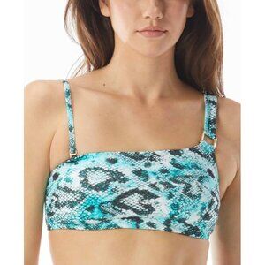 Sundazed Womens Snake-Print One Shoulder Pullover Bikini Top Cyan Multi Size 32D
